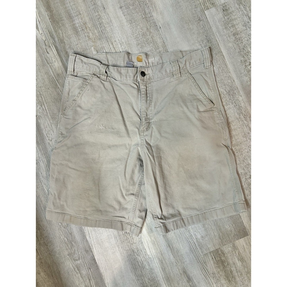 Carhartt Shorts Men 36 Tan Relaxed Carpenter Utility Canvas Workwear Distressed